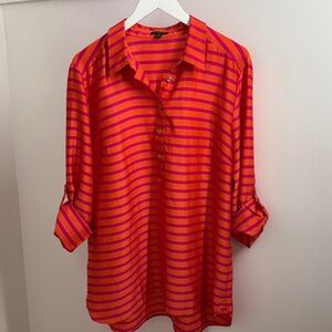Ann Taylor Vibrant Orange and Pink Striped Blouse/Tunic
